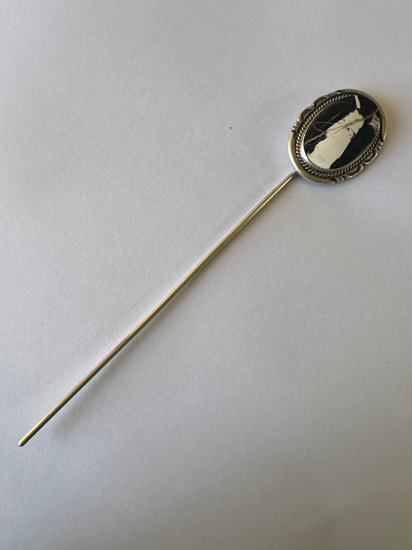 Handcrafted White Buffalo & Sterling Silver Hair Pin Signed