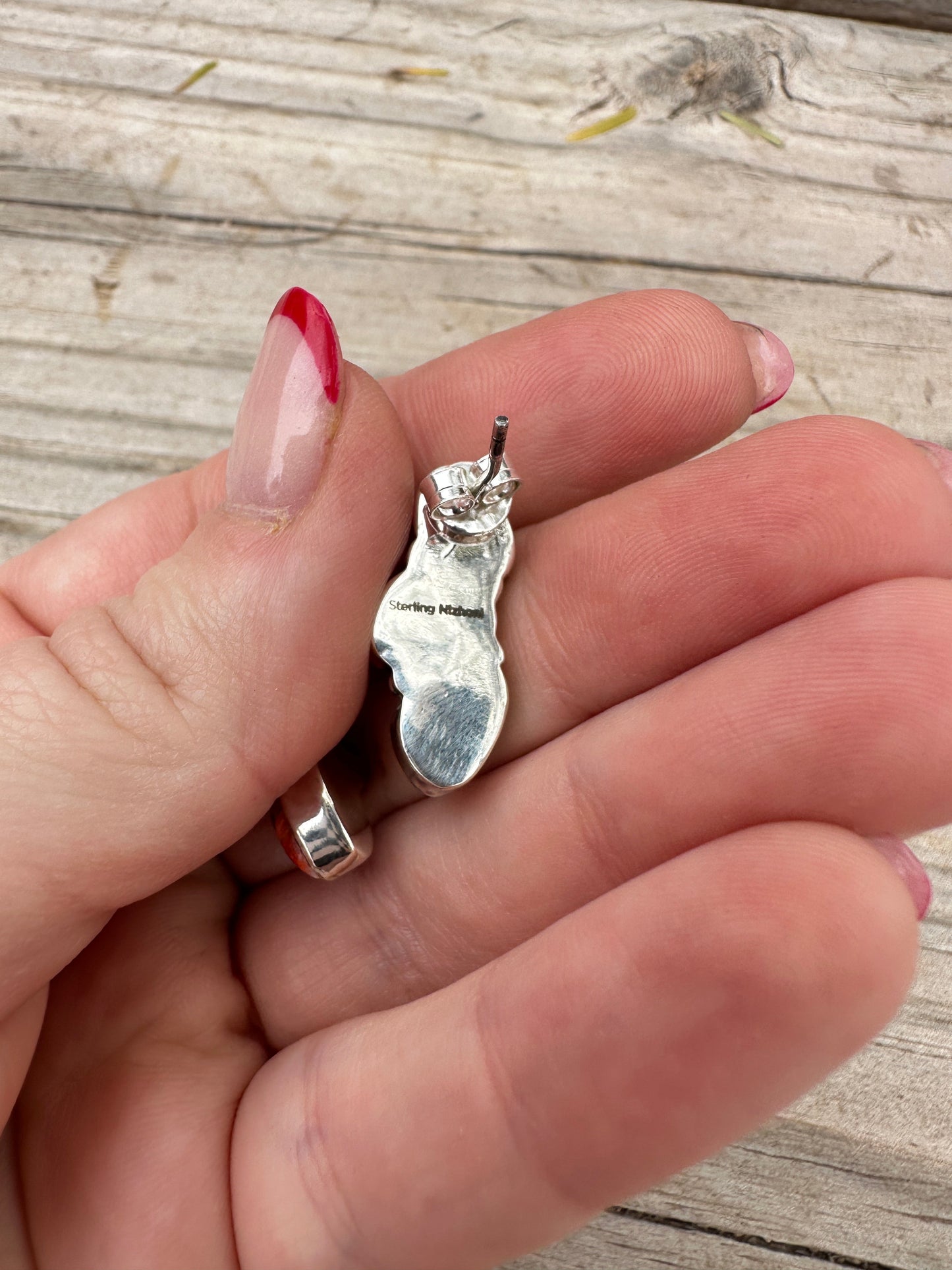 Handmade Spice And Sterling Silver Crescent Earrings 3 Stone