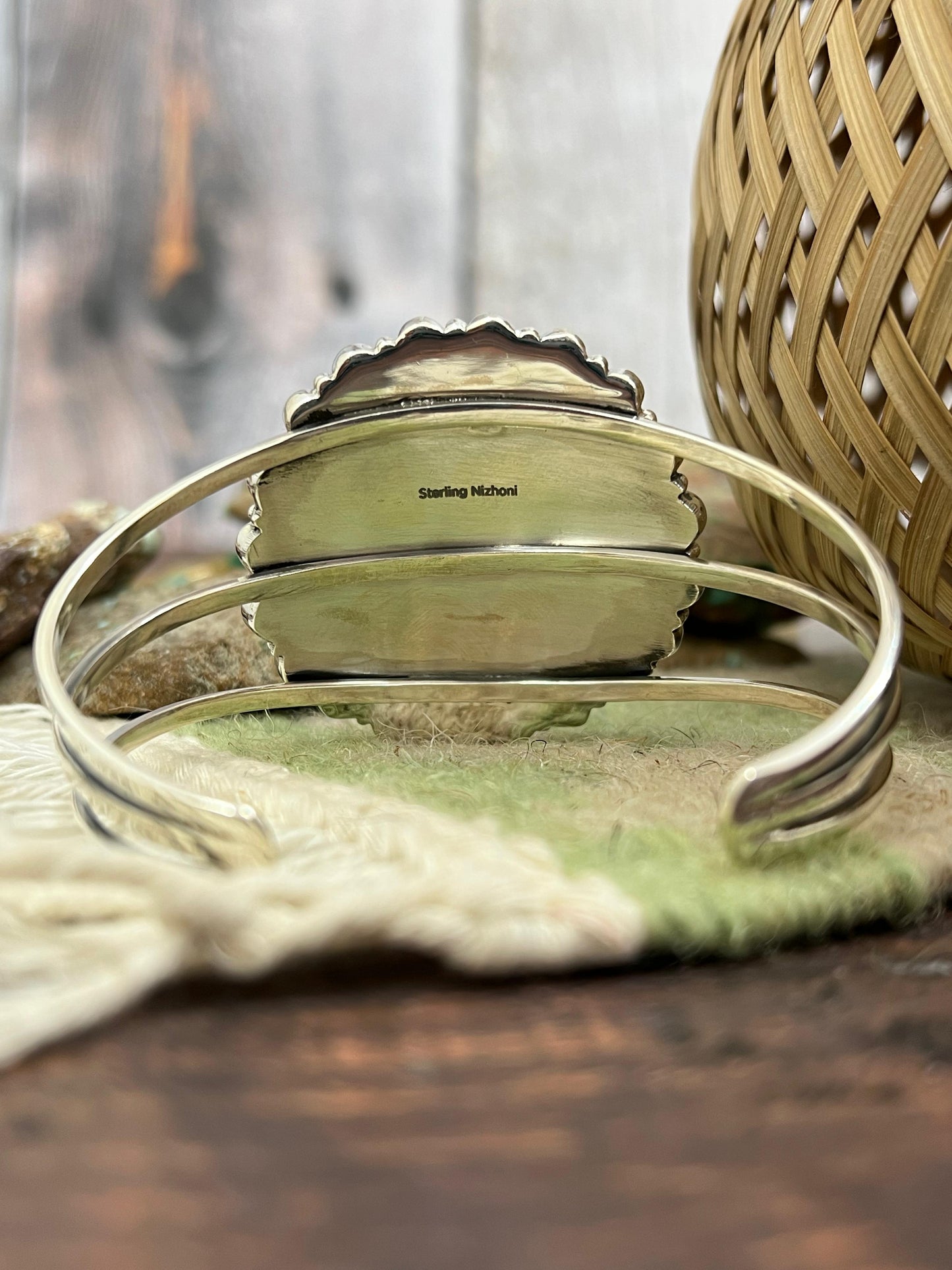 ** 4TH OF JULY ** Handmade Sterling Silver Synthetic Opal Cuff Bracelet with Signed Nizhoni