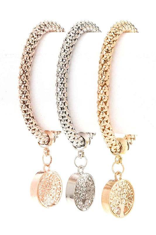 Willow Tree Charm 3 Tone Popcorn Bracelet Set