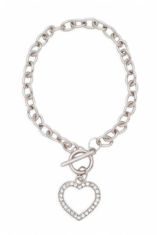 Crystal Heart Charm Toggle Bracelet