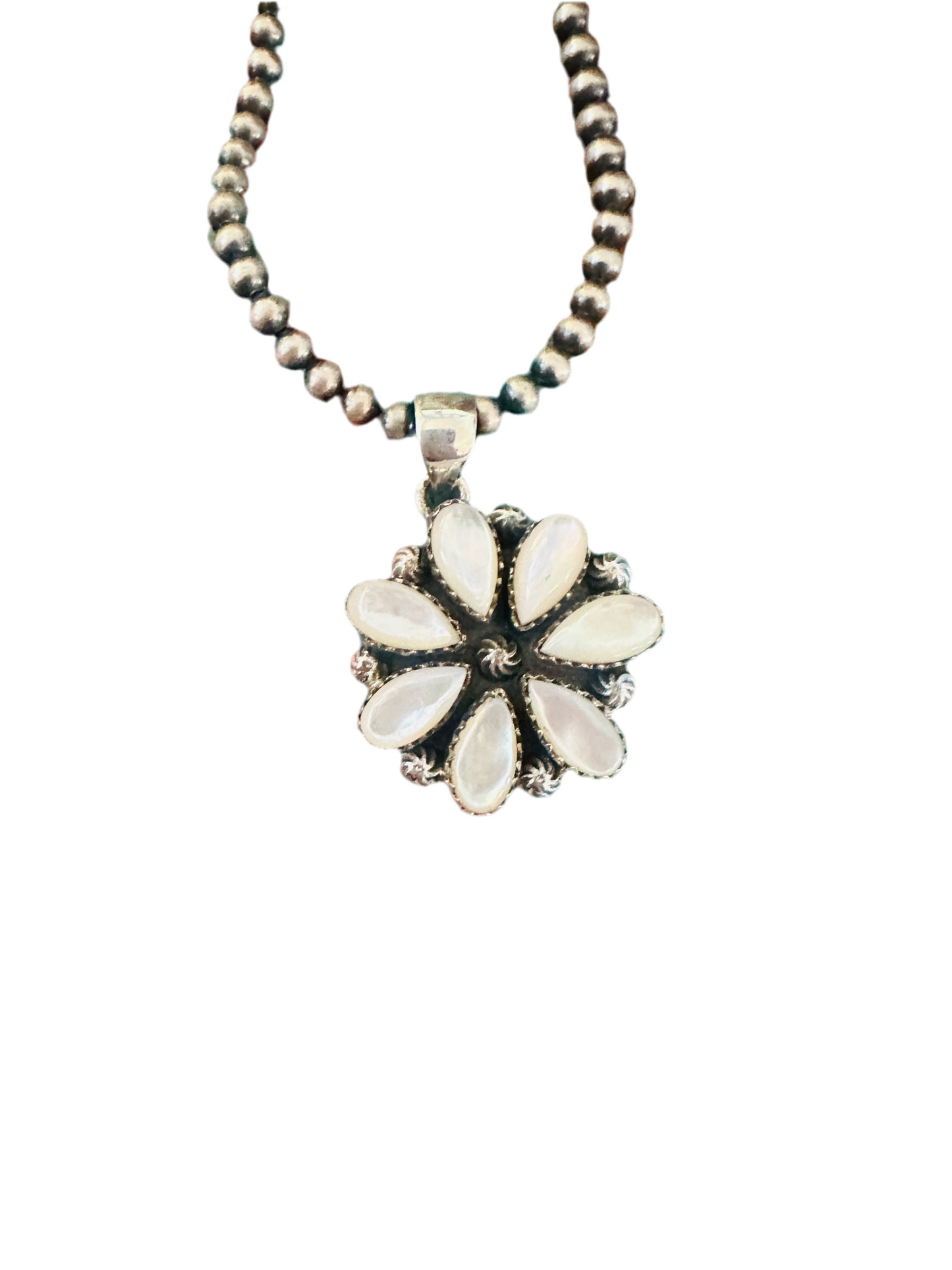 ** Christmas Collection ** Handmade Sterling Silver & Mother of Pearl Pendant Signed Nizhoni