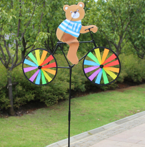 Puppy Animal On Bike Diy Windmill Animal Bicycle Wind Spinner Whirligig Garden Lawn Decorative Gadgets Kids Outdoor Toys