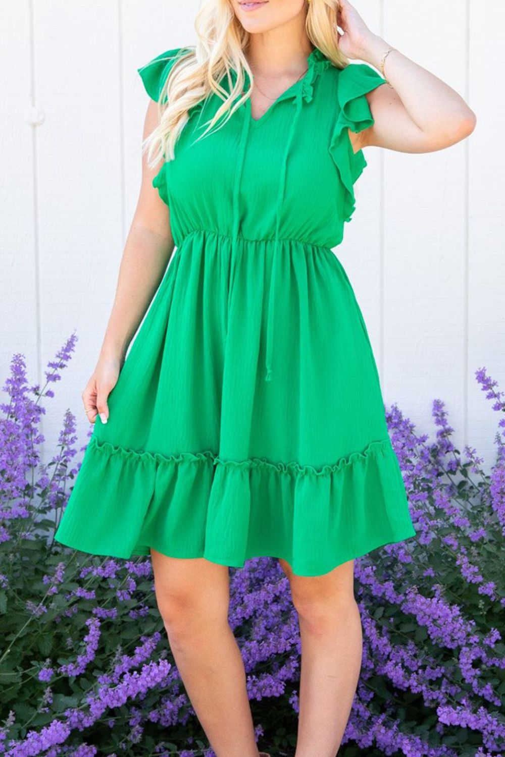 Green Ruffled Sleeveless Mini Dress Flirty & Feminine Dress Elegant Dress For Girls