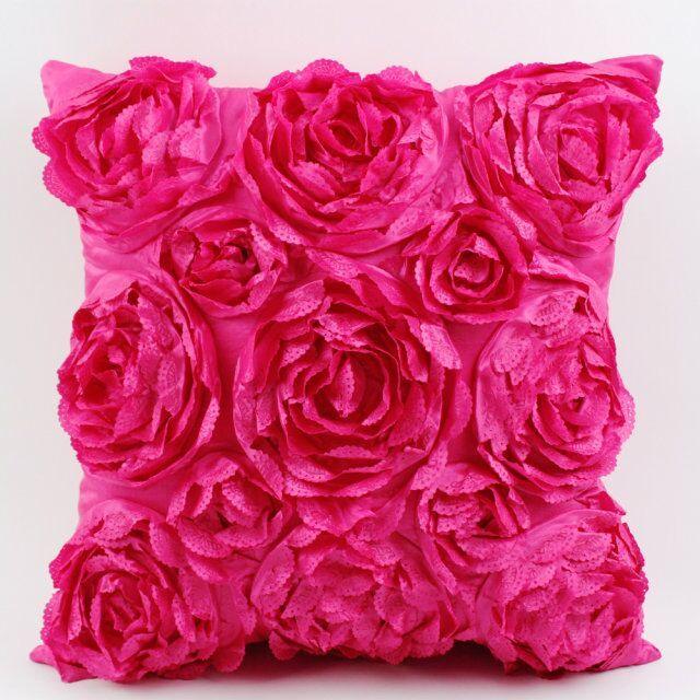 3D Roses Style Embroidered Polyester Cushion Cover Pillowcase Wedding Home Decorative Roses Floral Print Cushion Covers Throw Pillow Covers For Decorating Sofa Car Bedroom 42x42cm