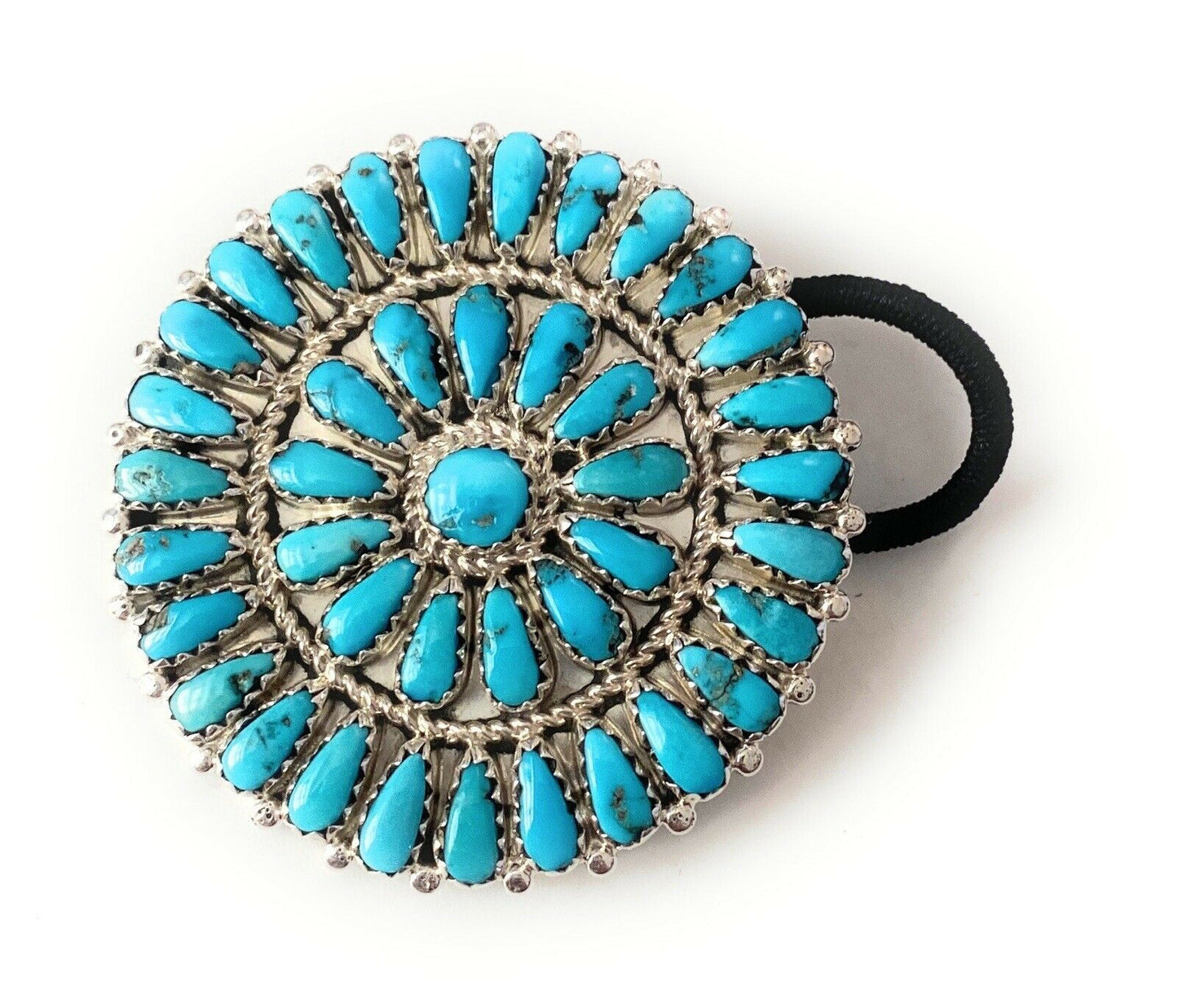 Handcrafted Sleeping Beauty Turquoise & Sterling Silver Cluster Hair Tie