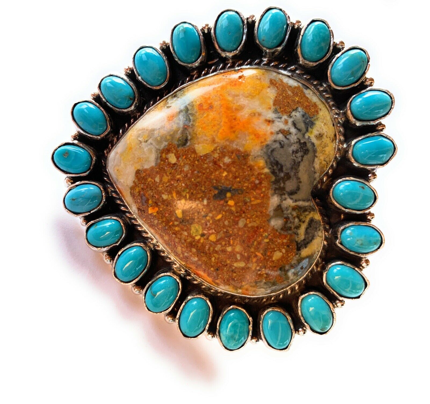 Handcrafted Sleeping Beauty Turquoise & Bumble Bee Cluster Heart Ring Size 6.25