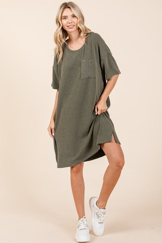 Urban Rib Knit Short Sleeve Tee Dress For Women – Comfortable, Trendy, Chic & Versatile Dress for Casual Occasions