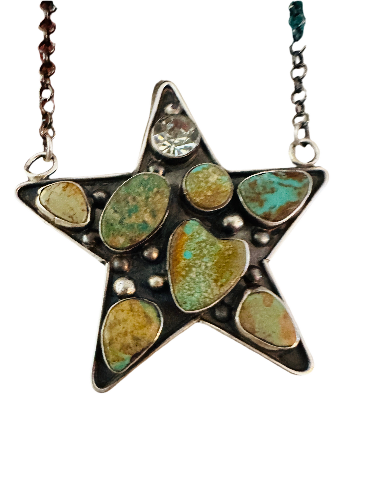 Navajo Sterling Silver, Royston Turquoise & CZ Star Necklace by Jacqueline Silver
