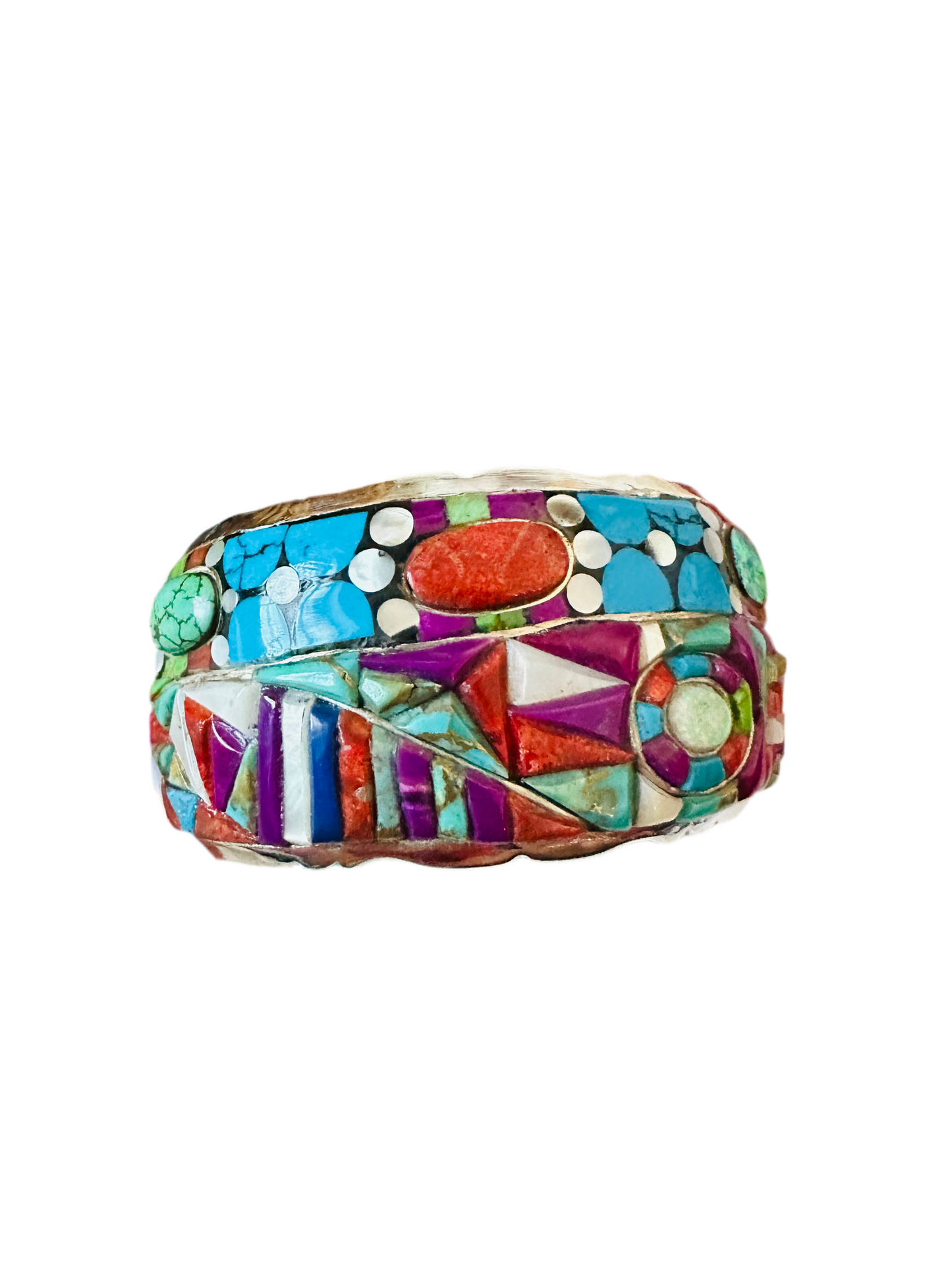 Handmade Sterling Silver Multi Stone Inlay Cuff