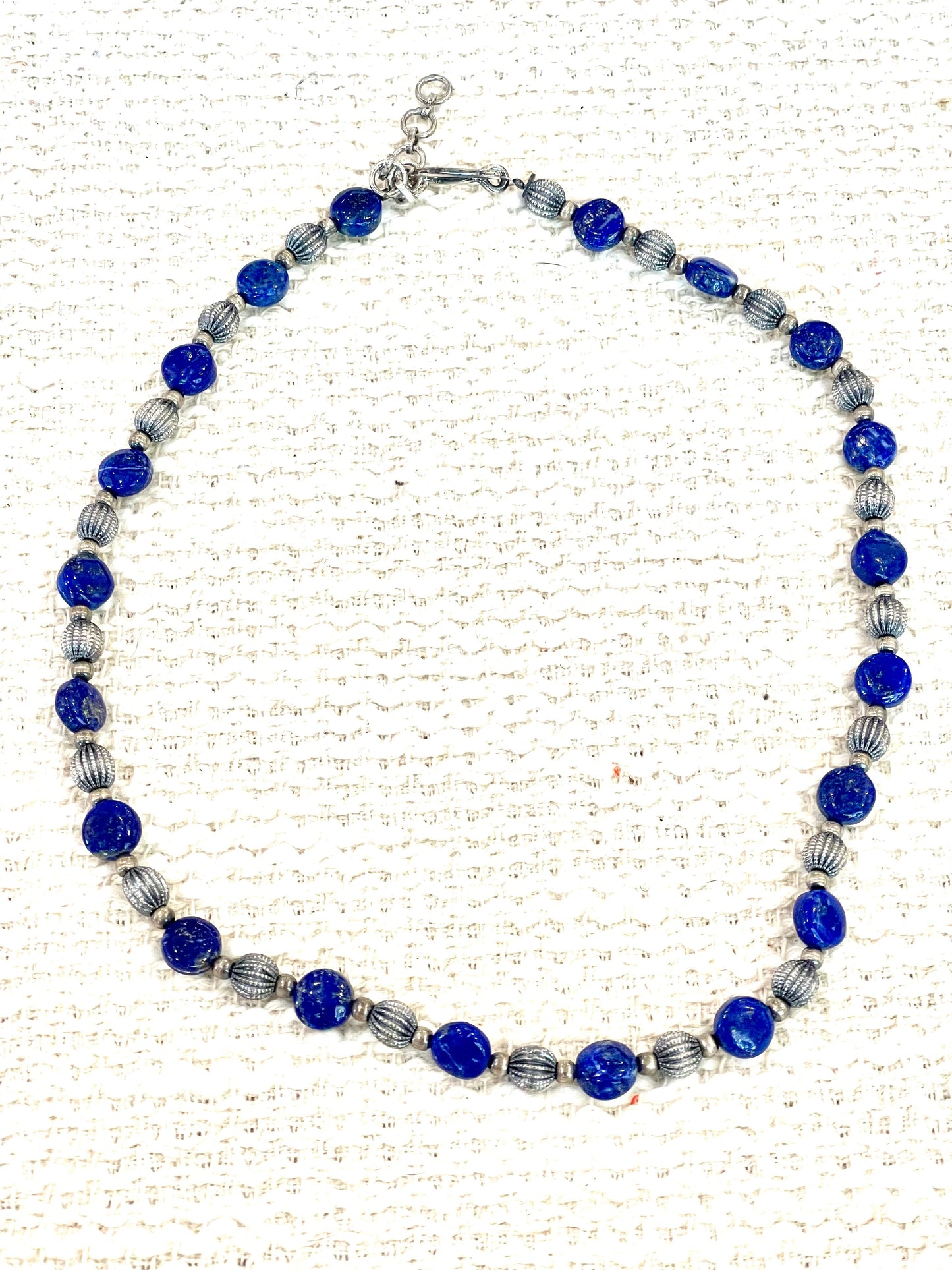 ** 4TH OF JULY ** Handmade Sterling Silver & Lapis Beaded Necklace Signed Nizhoni