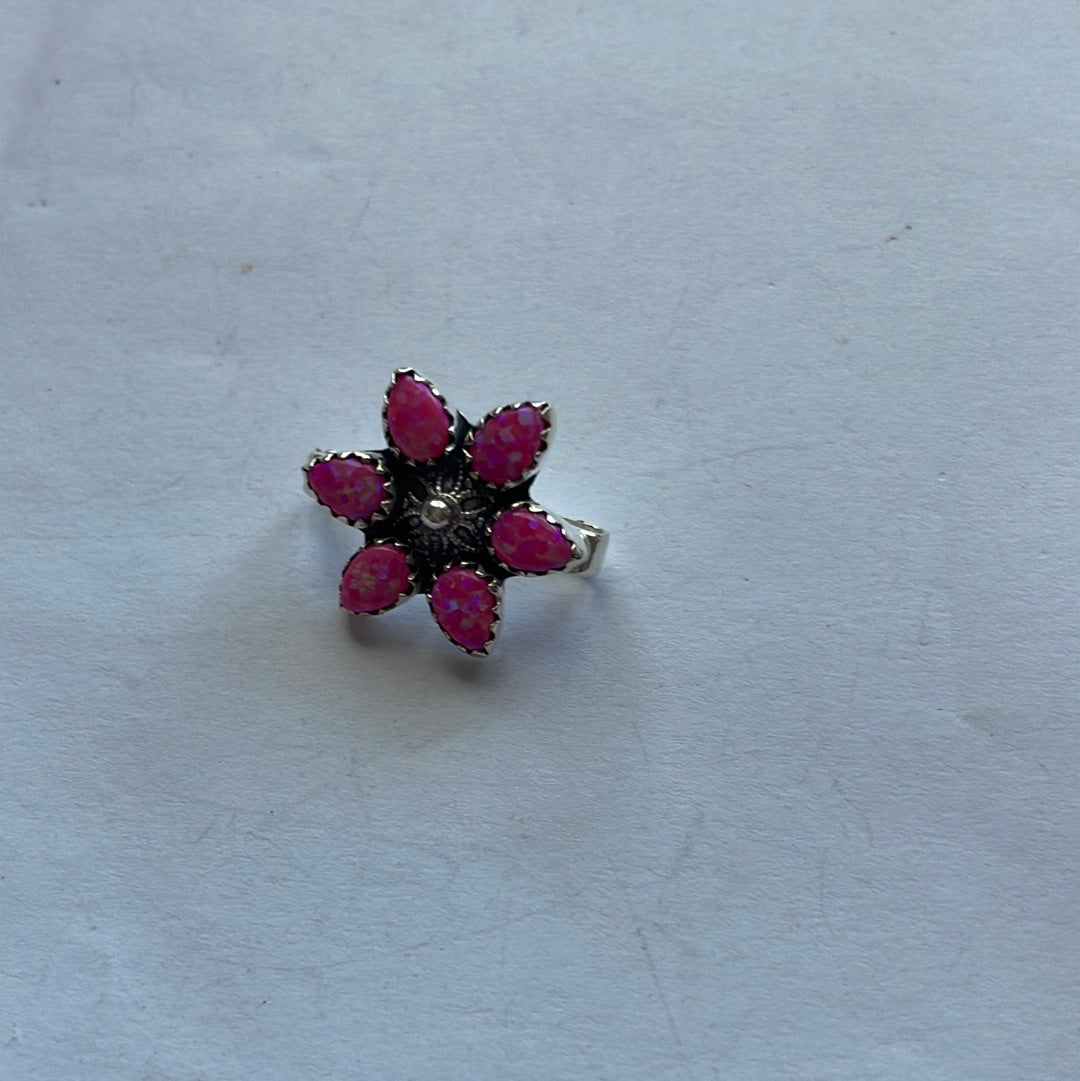 Nizhoni Pink Fire Opal & Sterling Silver Handmade Watch Charms Pointy Petals