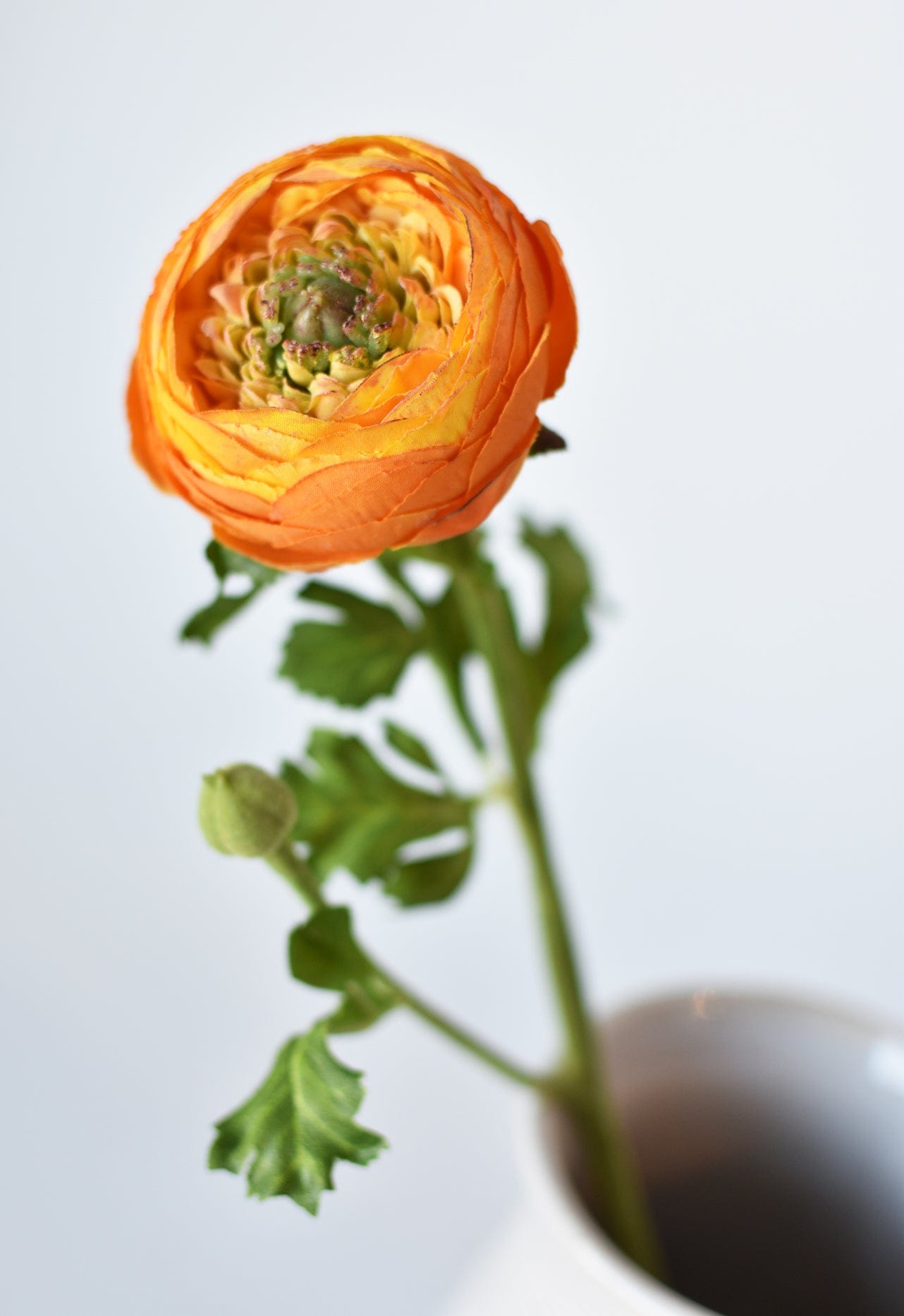 13" Faux Orange Ranunculus Stem