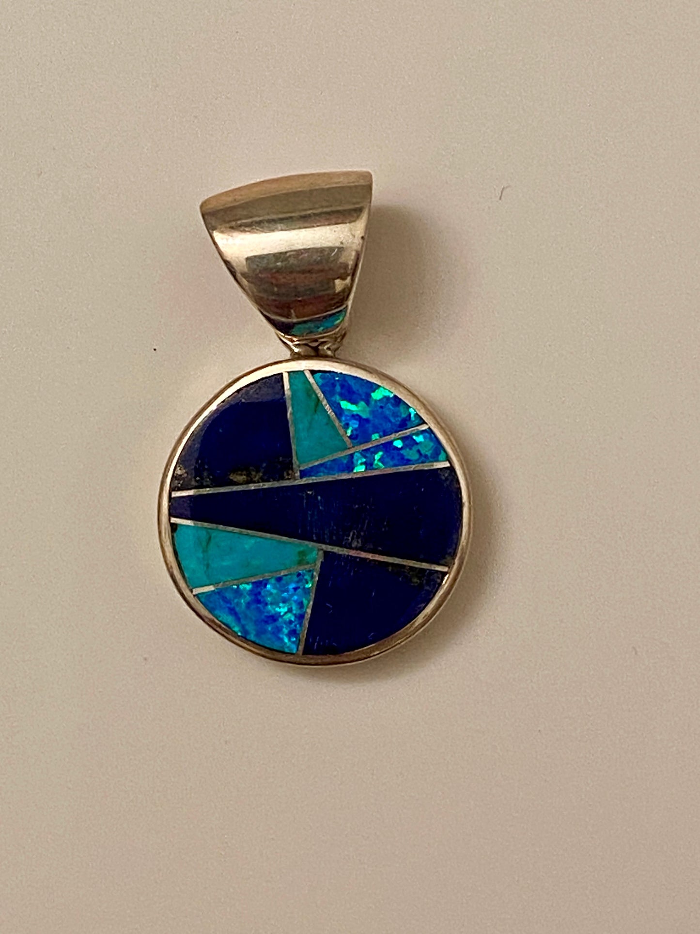 Handcrafted Lapis, Turquoise, Blue Opal Small Circle Pendant