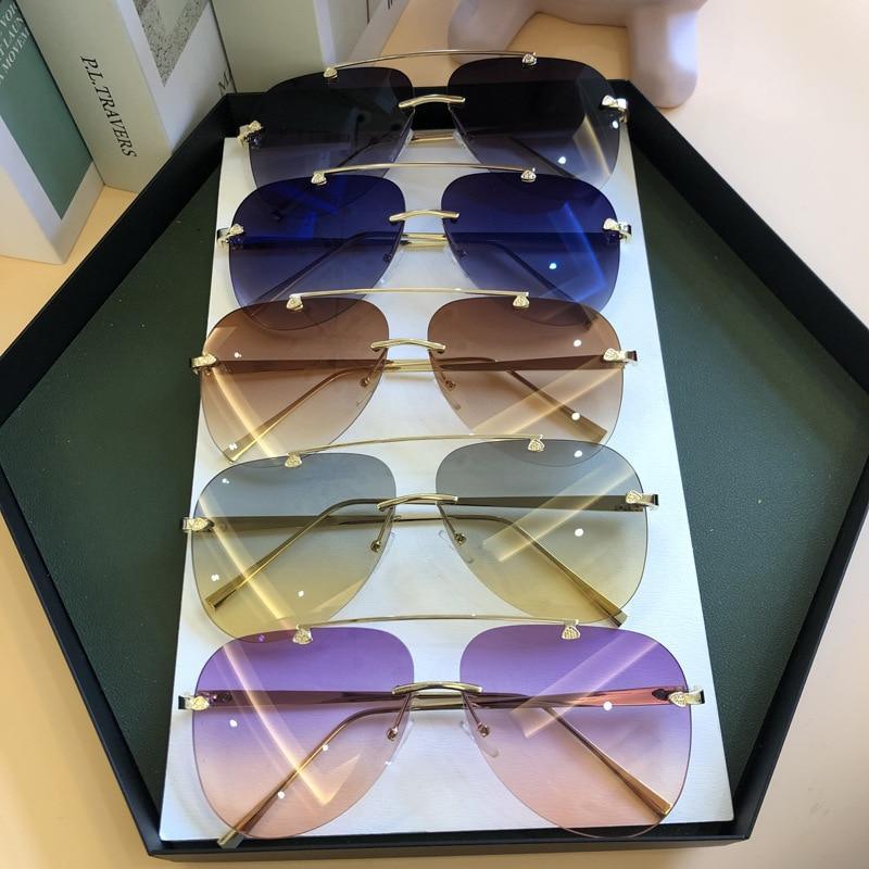 Metal Rimless Sunglasses for Men and Woman Mirror Fashion Trendy Pilot Sun Glasses UV Protector Gradient Eyewear