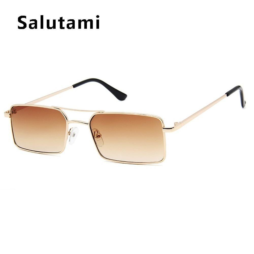 Luxury Famous Retro Modern Square Unisex Men and Women‘s Sunglasses With Alloy Metal Small Frame With Clear Double Bridge Men's Sunglasses
