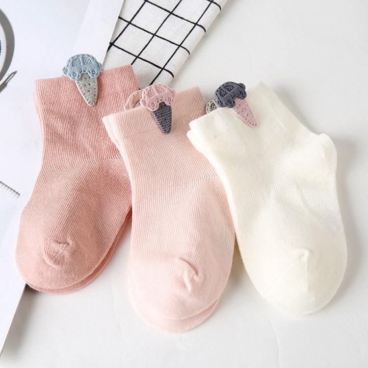 3 Pairs Cartoon Candy Color Cotton Fashion Elastic Band Socks For Newborn Boys And Girls