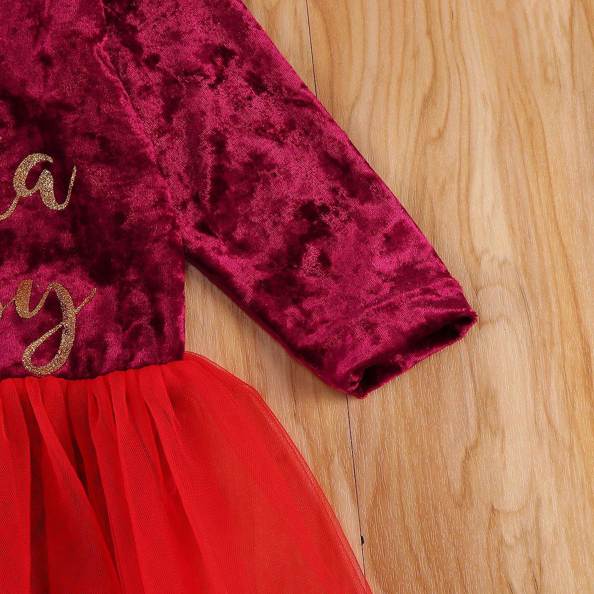 Autumn Baby Girls Christmas Red Long Sleeve Letters Printed Pattern Dress Festival Unique Design