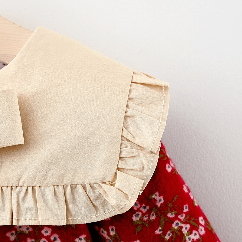 Modern Retro Girl Dress For Winter Newborn Infant Dress Fashion Cute Cotton Floral Bow baby Party Dress