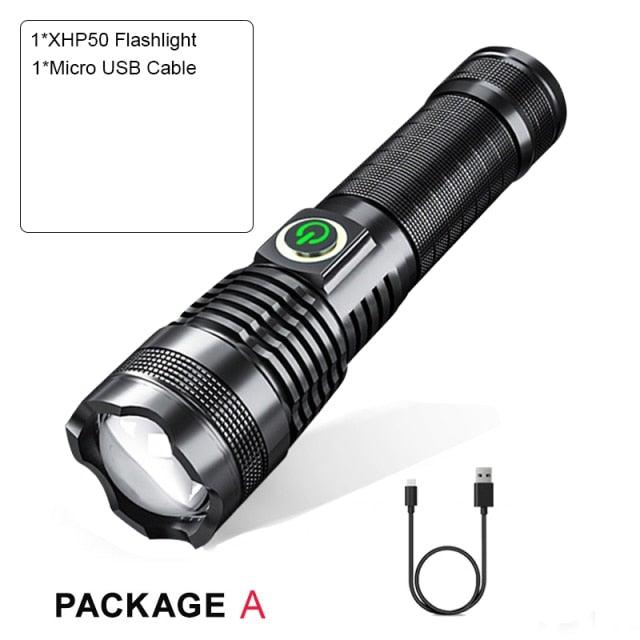 Adjustable Rechargeable Waterproof LED Flashlights Rechargeable High Lumens Torchlight Zoomable Torch USB Charging Waterproof 5 Modes With Power Display For Camping Hiking Outdoor Emergency