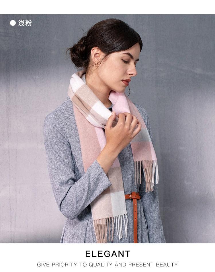 Autumn Winter Super Soft Hijab Classic Cashmere Tartan Lightweight Pure Wool Plaid Scarf Women's Shawls Elegant Thickened To Keep Warm For Women