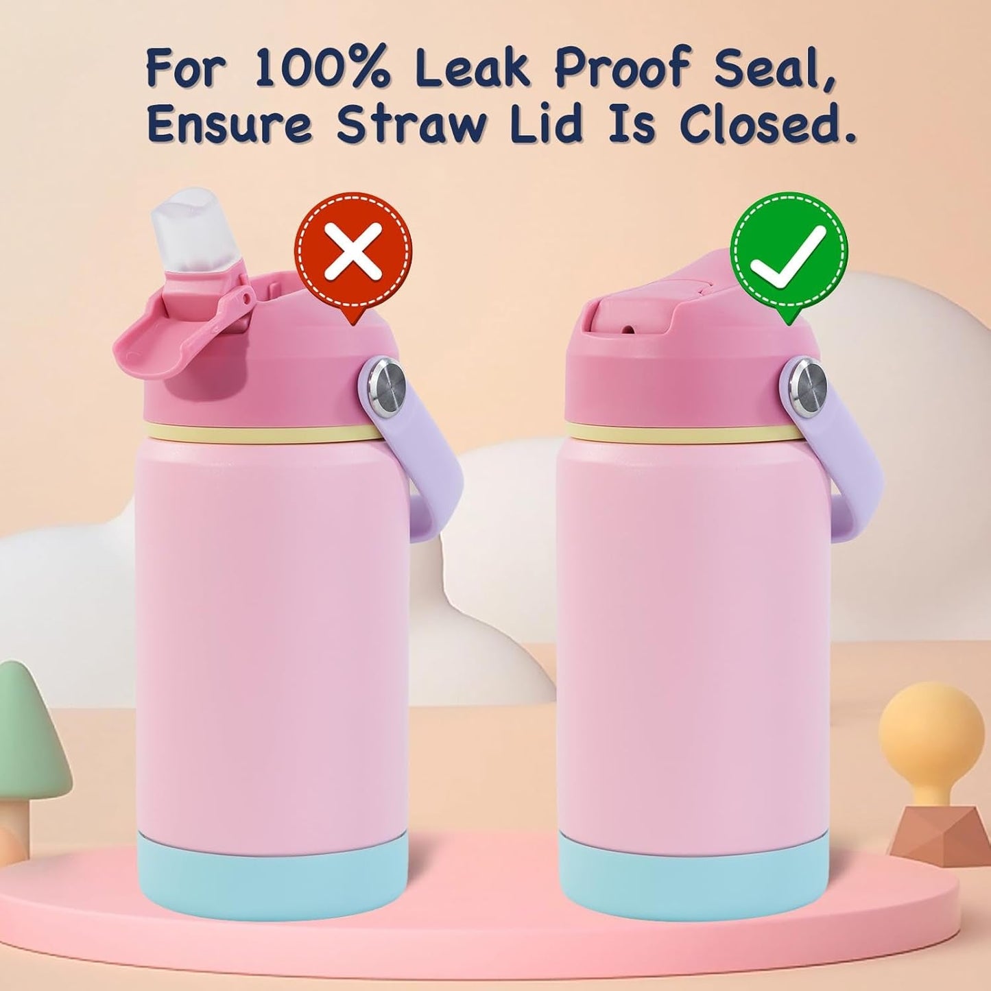 12Oz Kids Water Bottle, Stainless Steel Insulated Water Bottle for Kids, Toddler Cup with Straws Leak-Proof, Kids Water Bottles for School Boys Girls, BPA Free, Blue