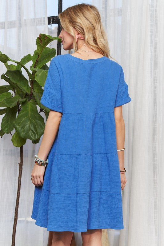 The Tiered Notched Short Sleeve Dress For Women – Versatile, Chic, Elegant, Comfortable, Fashionable Dress for Any Occasion