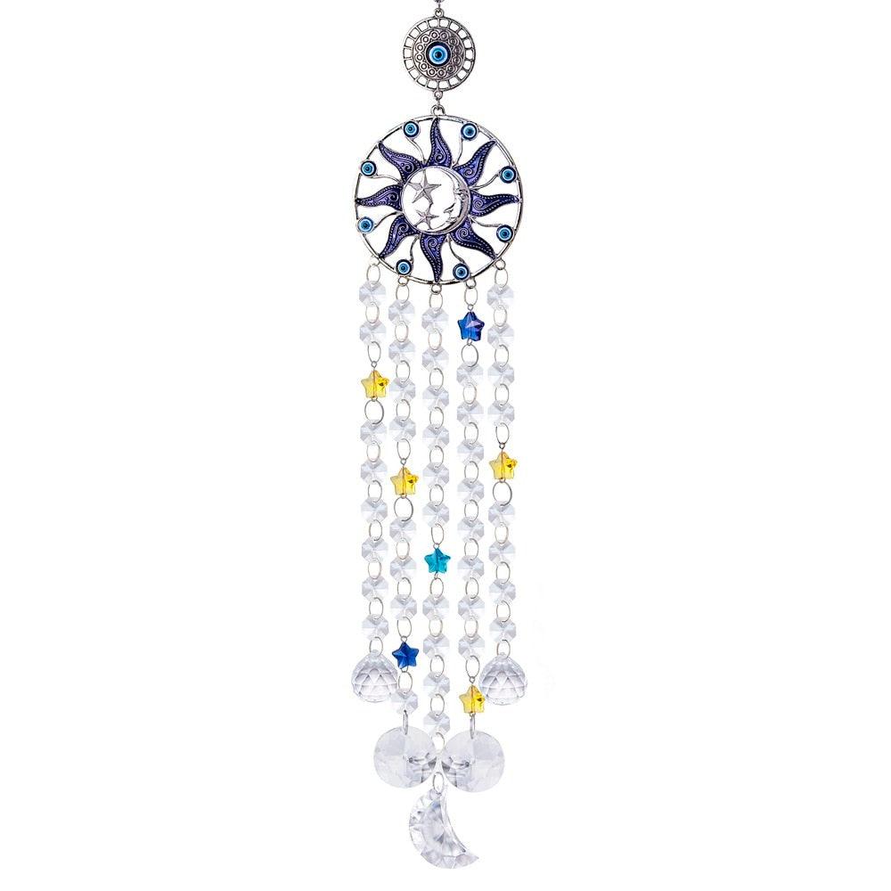 Chandelier Wind Chimes Turkish Blue Evil Eye Moon Sun Star Sun-catcher Rainbow Maker Wind Chimes Wall Hanging Crystal Prisms Hanging Pendant Home Decor Gifts Blessing Protection Decoration