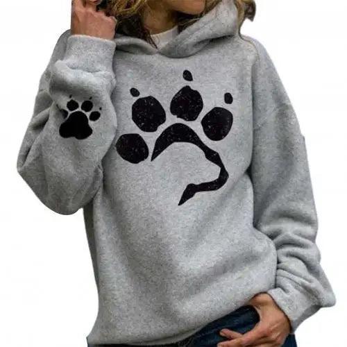 Cool Casual Sweatshirts Autumn Winter Crop Hoodie Women's Foot Print Autumn Hooded Sweatshirt Basic Hooded Pullover Long Sleeve Casual Loose Warm Drawstring Hoodie Women Dog Paw Print Hoodie Long Sleeve Pullover Hooded Sweatshirt Green