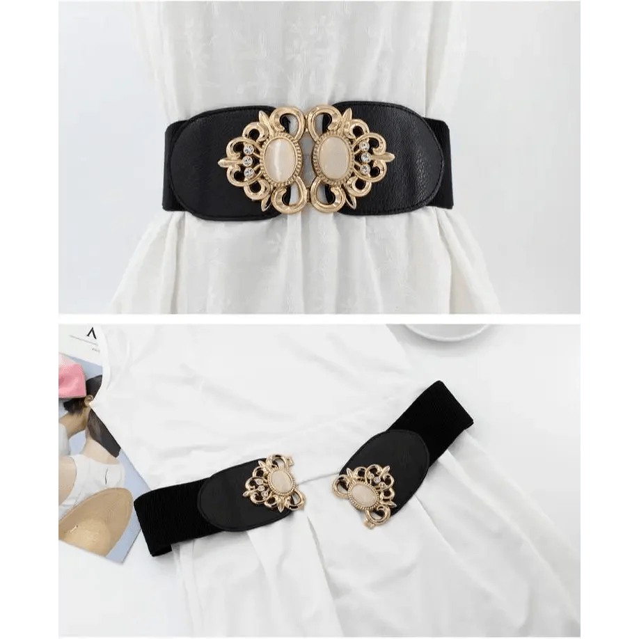 Fashion Black Elastic Waistband One-Piece Dress Women Decorative Belt Elegant Women's Style Party Dress Belts