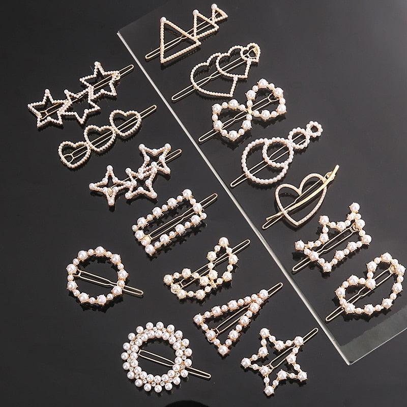 Fashion Pearl Hair Clip Women Girls Elegant Design Triangular Star Round Hairpin Barrette Hair Pins Ponytail Gorgeous Hair Accessories For Women