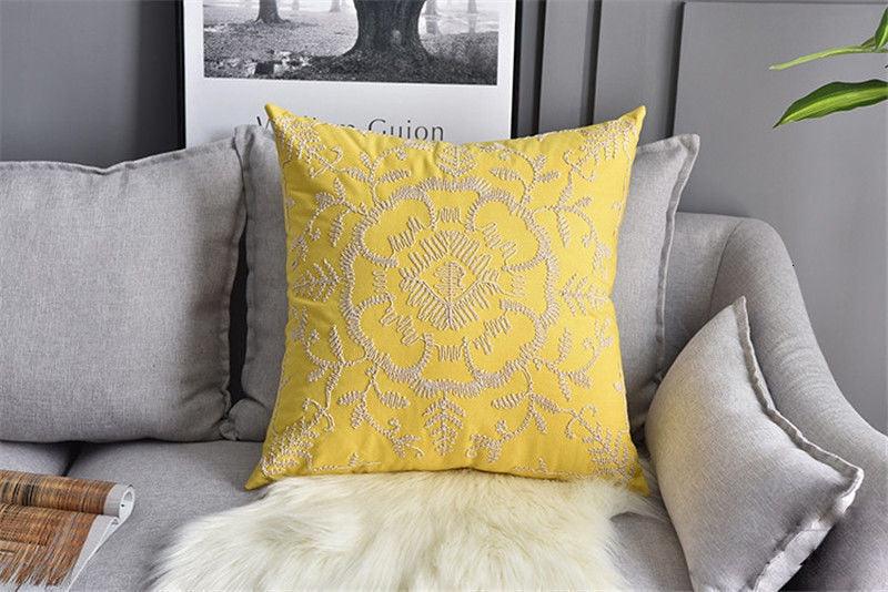 Floral Embroidered Throw Pillow Covers Cotton Pillowcase Sofa Couch For Home Decor Embroidery Throw Pillow Covers Square Cushion Case Modern Cushion Cover Square Pillowcase Decoration for Sofa Bed Chair Car 50x50cm