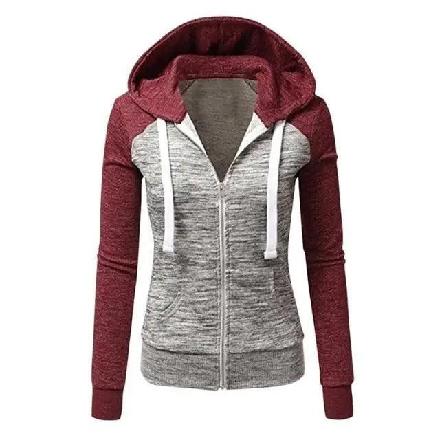 Luxury Women Patchwork Hoodie Spring Autumn Slim Hooded Jacket Fashion Long Sleeve Drawstring Pocket Hoodies Sweatshirts Women's Hoodie Color Block Casual Pullover Hoodie
