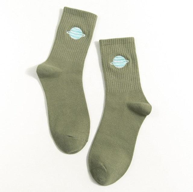 Combed Out Of Pure Cotton Socks Autumn Cute Japanese Harajuku Planet Magic Array Embroidery Long Socks Korean Style Kawaii Girls Socks For Men And Women