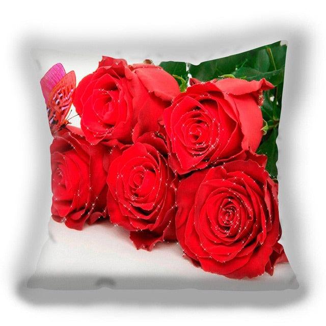 Red Flower Cushion Pillow Covers Love Pillow Covers Decorative Linen Square Couple Cushion Cases Home Decor Polyester Throw Pillow Case Super Soft Short Plush Cushion Cover Festive Home Decorative Cushions 45X45CM