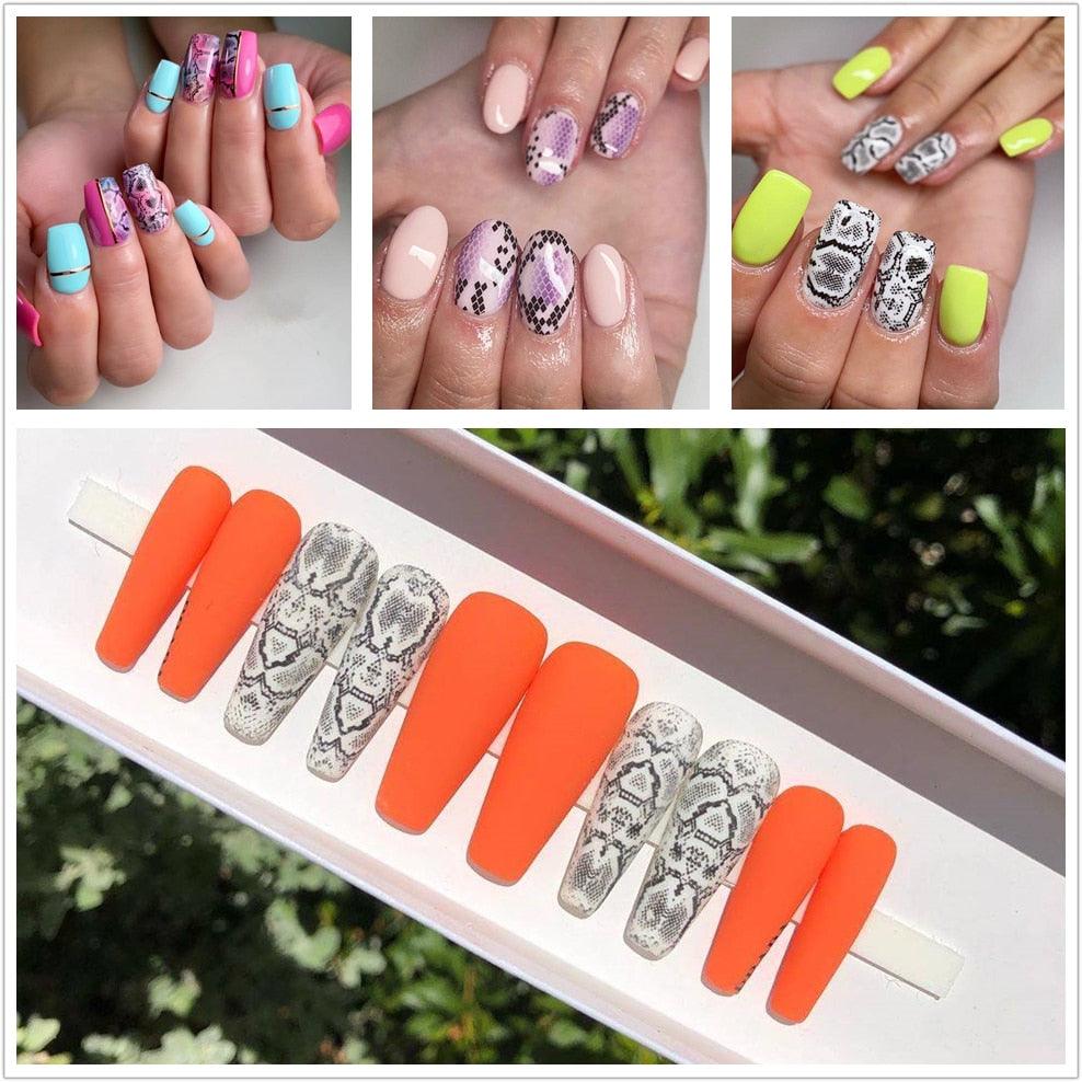 Snakeskin Nail Foils for Nails Transfer Paper Sticker Sexy Sliders Adhesive Paper Wraps Snake Nail Art Decorations Women Nail Decorations Accessories Metal Curve Stripe Lines Design Letter Nail Sticker Adhesive Decoration