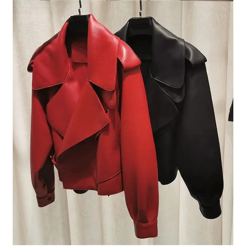 Unique Design Faux Leather Jacket Women Loose Soft Vintage Motorcycle Biker Coat Short Pu Leather Coat Female Punk Autumn Streetwear Outwear