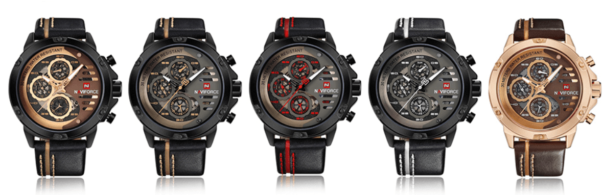 Men's Sports Waterproof Watch With Chronometers And Leather Belt Multifunction Wristwatch Unique Design Perfect Gift