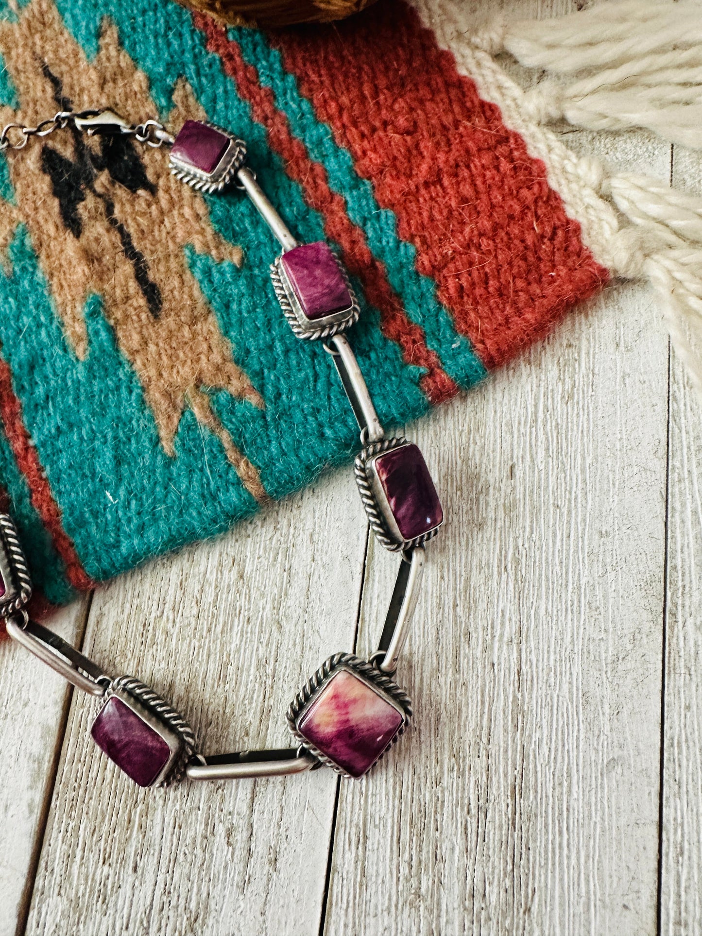 Handcrafted Sterling Silver & Purple Spiny Necklace