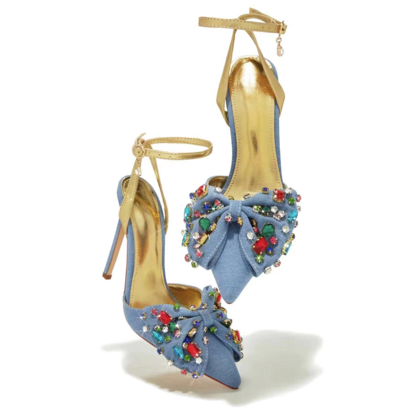 Bow Rhinestone Pointed Toe Closed Toe High Heel Plus Size Sandals