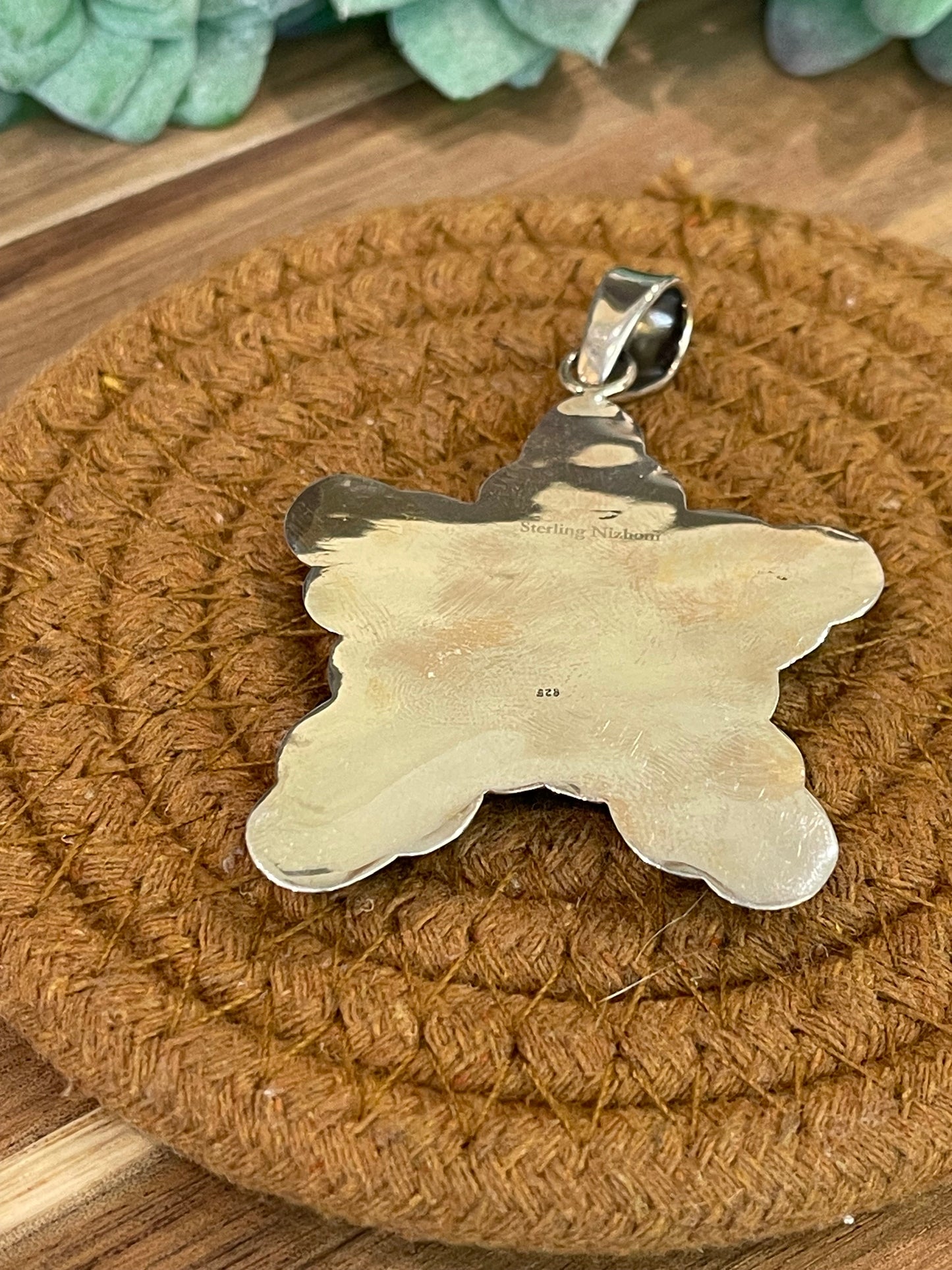 ** Christmas Collection ** Handmade Sterling Silver, Turquoise & CZ Star Pendant Signed Nizhoni