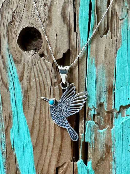 Bird with Turquoise Eyes Sterling Silver Necklace