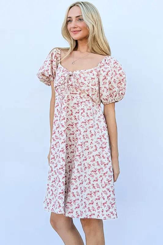 And The Why Lace Up Front Puff Babydoll Dress