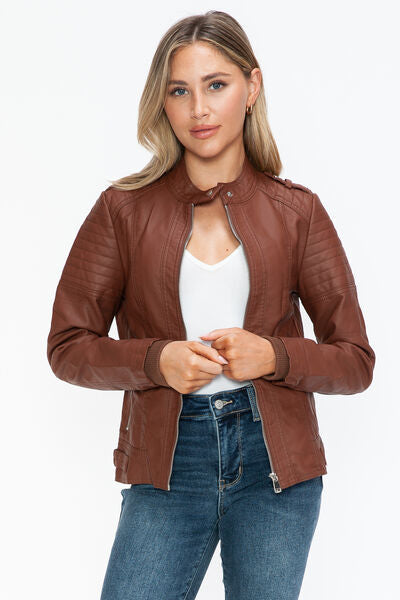Elegant Snobbish PU Leather Biker Jacket with Side Zip Pockets Edgy & Timeless Fashion Women Jacket