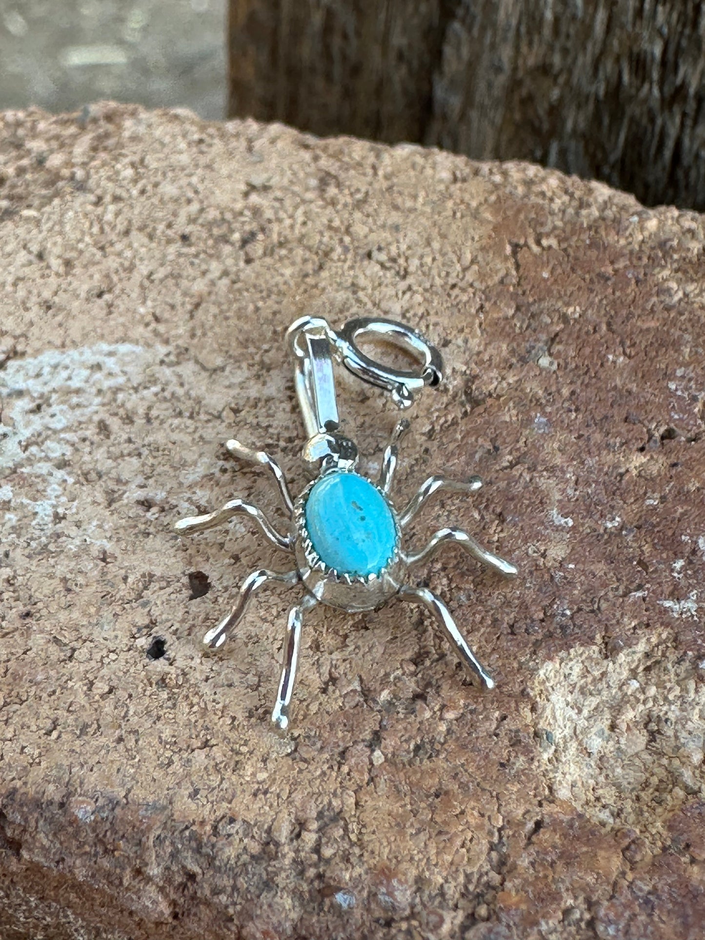 Handcrafted Crafted Sterling Silver and Turquoise Spider Charm
