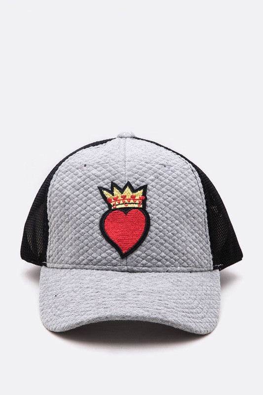 Crown Heart Patch Quilted Cotton Trucker Cap
