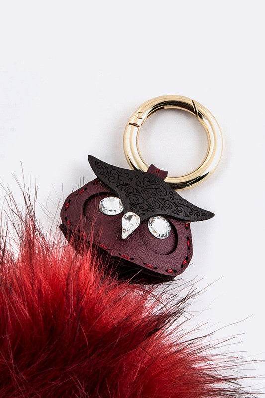 Leather Owl Fur Pom Key Charm