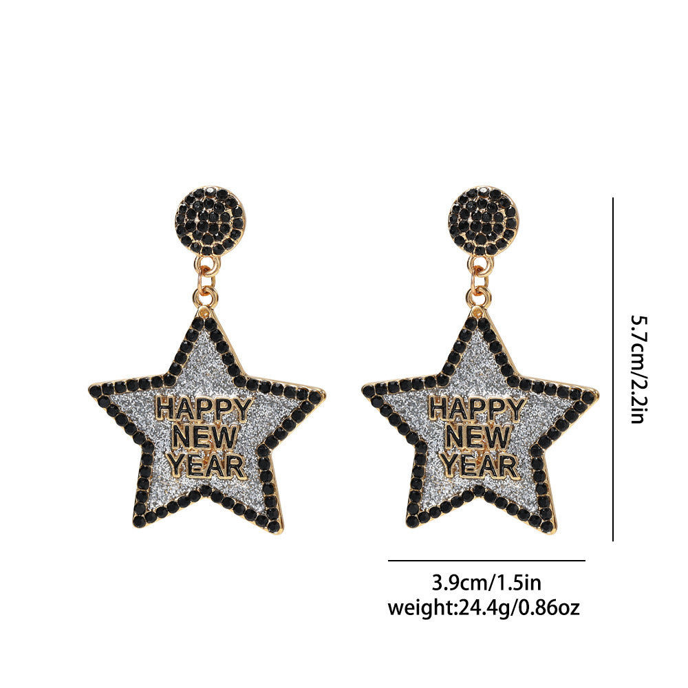 Happy New Year Earring For Women Glitter Rhinestone Star Dangle Earrings Holiday New Year Eve Earrings Festive Party Jewelry Gifts