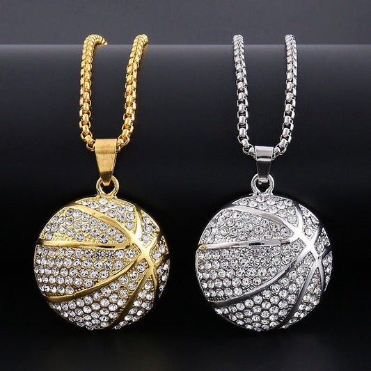 Hip Hop Ornament Gold Diamond Basketball Pendant Necklace