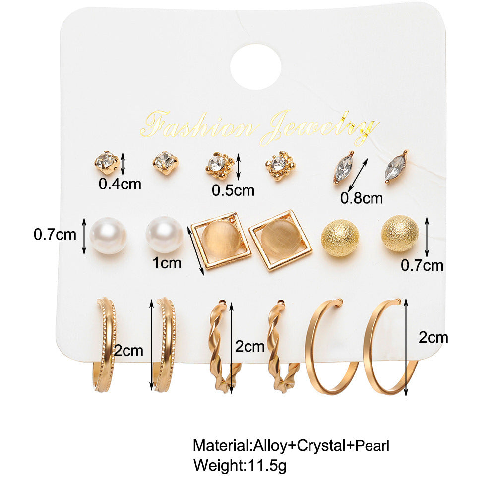 Temperament Small Circle Earrings Set Creative Cold Wind Pearls